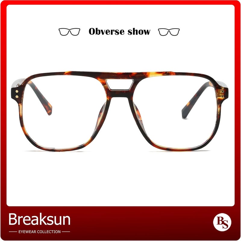 Breaksun Retro Oversized Square Glasses for Women Men Big Square Aviator Blue Light Eyeglasses - Image 5